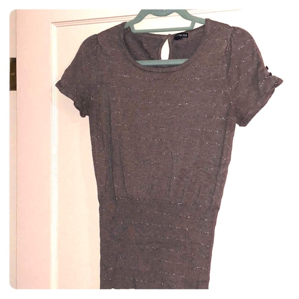 Women's short sleeve, sparkle striped sweater